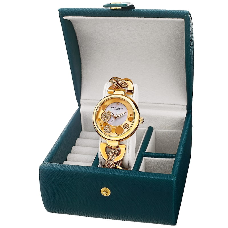 Akribos XXIV Women's Quartz Bracelet Watch + Jewelry Box