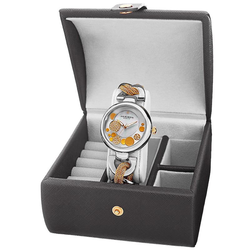 Akribos XXIV Women's Quartz Two-Tone Bracelet Watch + Jewelry Box