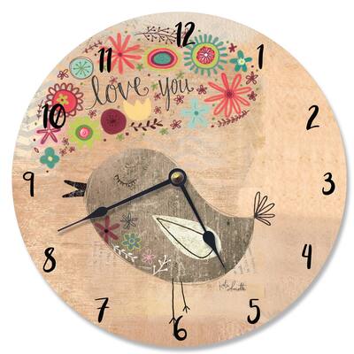 Stupell Love You Little Birdie Beige Wood Wall Clock - 12 x 12