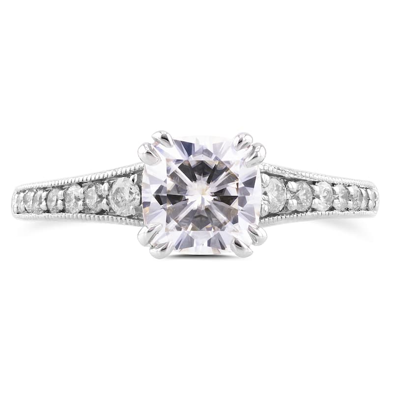 Annello by Kobelli 14k White Gold 1 1/10ct TGW Cushion Moissanite and 1/4ct TDW Diamond Engagement Ring