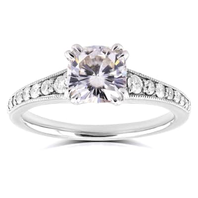 Annello by Kobelli 14k White Gold 1 1/10ct TGW Cushion Moissanite and 1/4ct TDW Diamond Engagement Ring