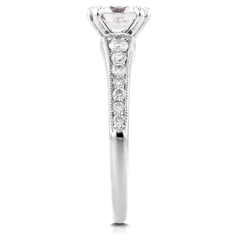 Annello by Kobelli 14k White Gold 1 1/10ct TGW Cushion Moissanite and 1/4ct TDW Diamond Engagement Ring