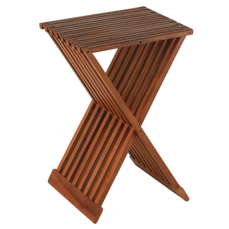 Bare Decor Solid Teak Wood 24-inch High Leaf Folding Counterstool