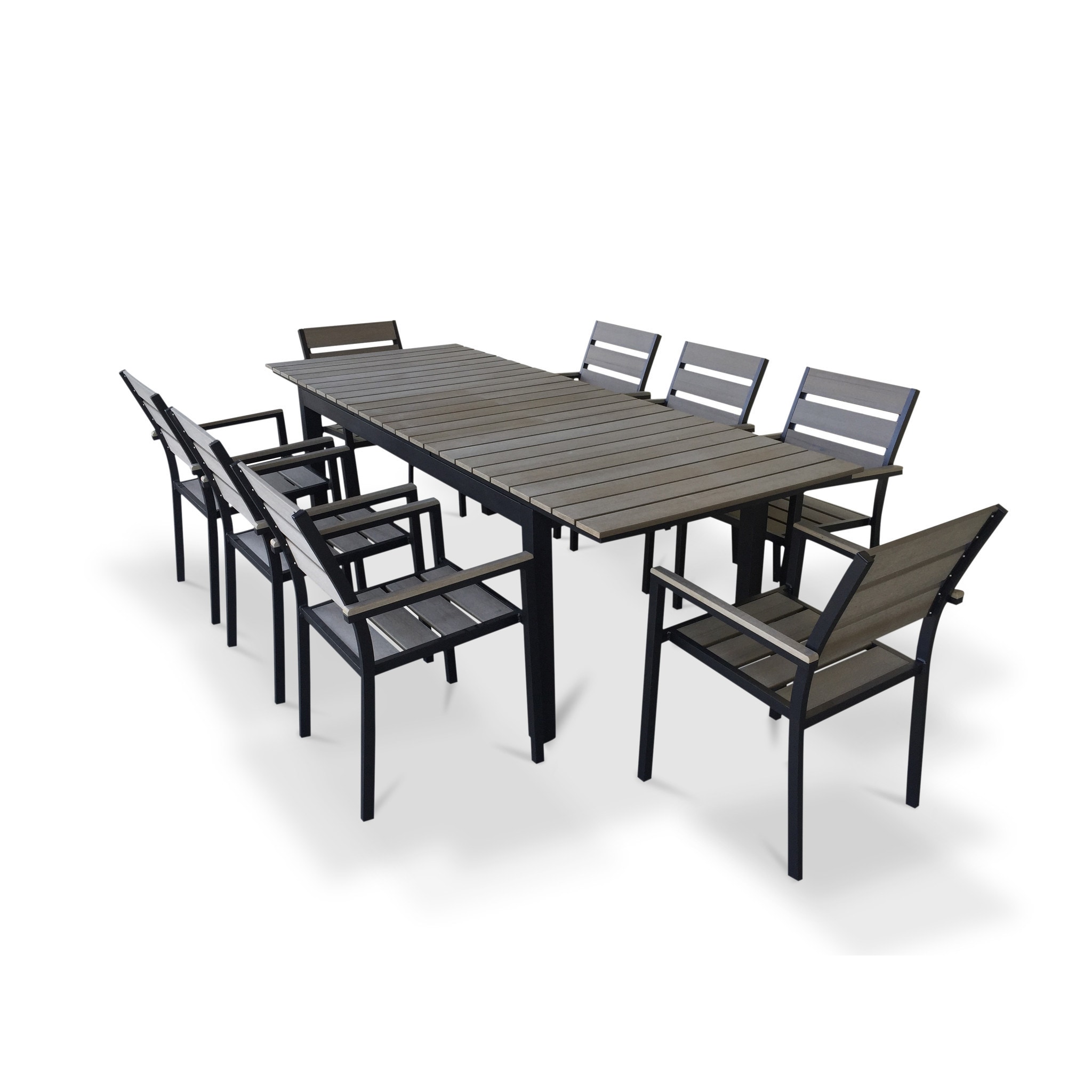 Shop Black Friday Deals On Urban Furnishing Grey Composite Wood Extendable Outdoor Patio 9 Piece Dining Set Overstock 12042841