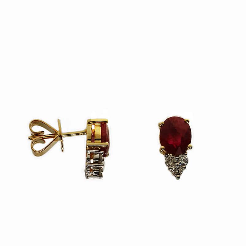 Kabella 14k Yellow Gold Oval Ruby Diamond Accent Stud Earrings