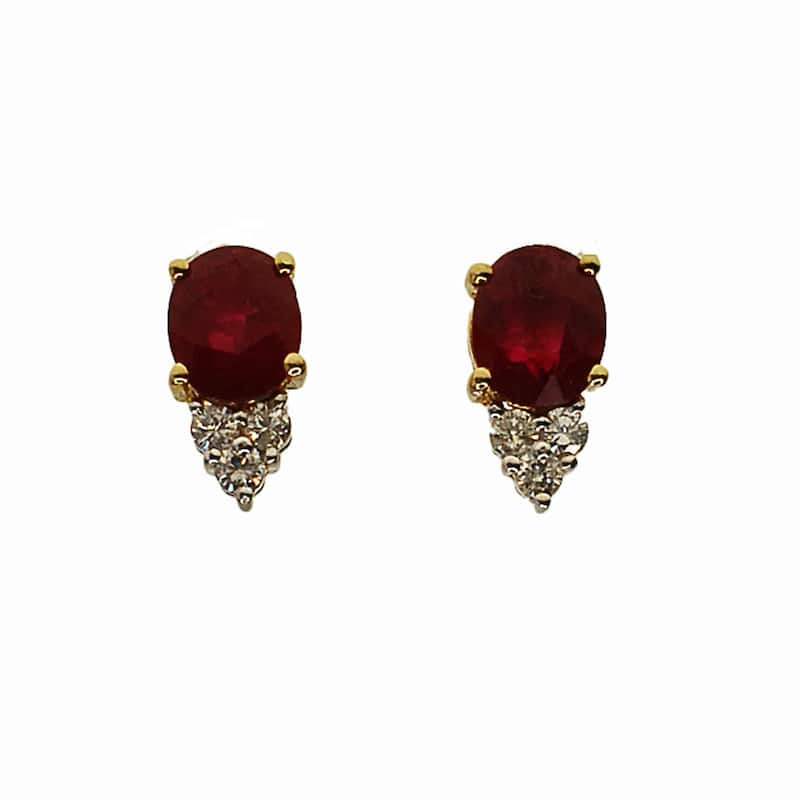Kabella 14k Yellow Gold Oval Ruby Diamond Accent Stud Earrings