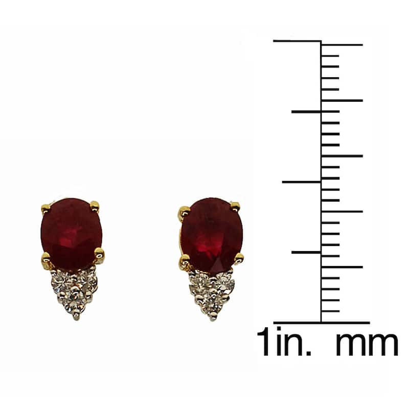 Kabella 14k Yellow Gold Oval Ruby Diamond Accent Stud Earrings