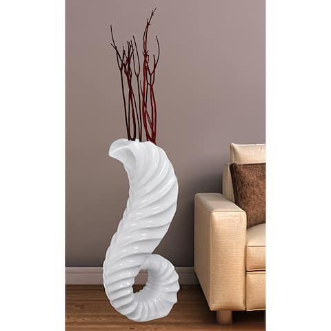 White Porcelain/Resin 32-inch Horn Floor Vase
