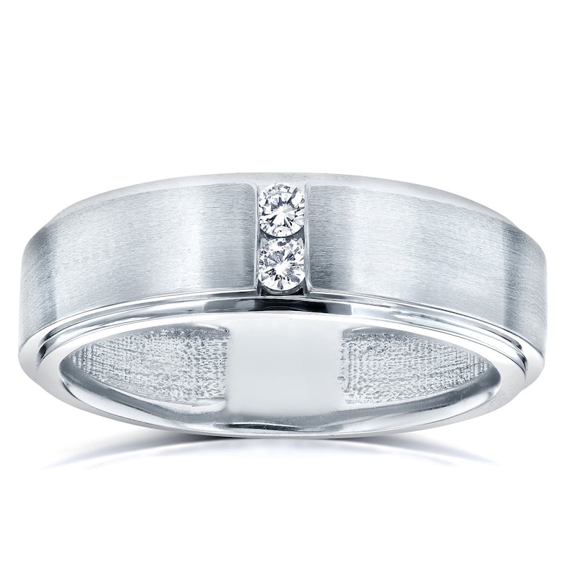 Annello by Kobelli Two Collection 14k White Gold 1/8ct. TDW 2-stone Diamond Unisex Wedding Band - 11.5