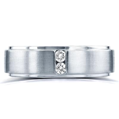 Annello by Kobelli Two Collection 14k White Gold 1/8ct. TDW 2-stone Diamond Unisex Wedding Band