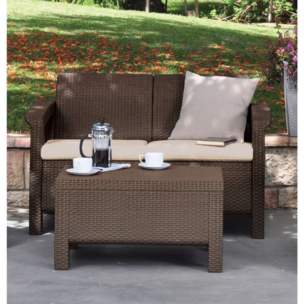 Shop Quintana Brown All Weather Patio Garden Loveseat With Cushions By Havenside Home Overstock 22751250