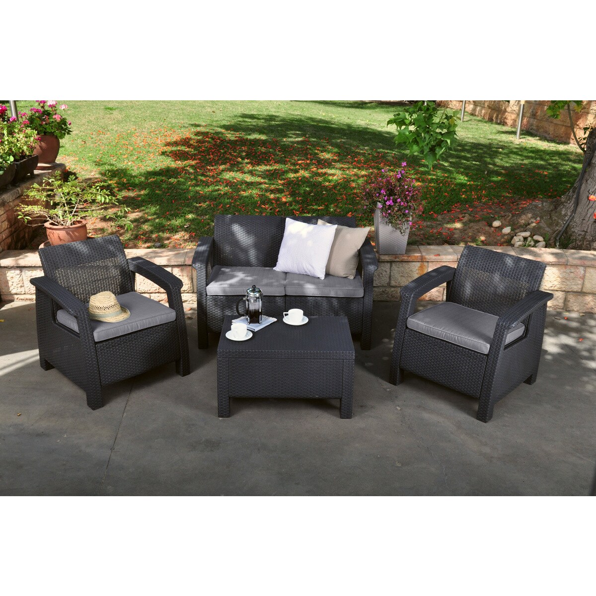 Keter Corfu Charcoal All weather Outdoor Garden Patio Love Seat