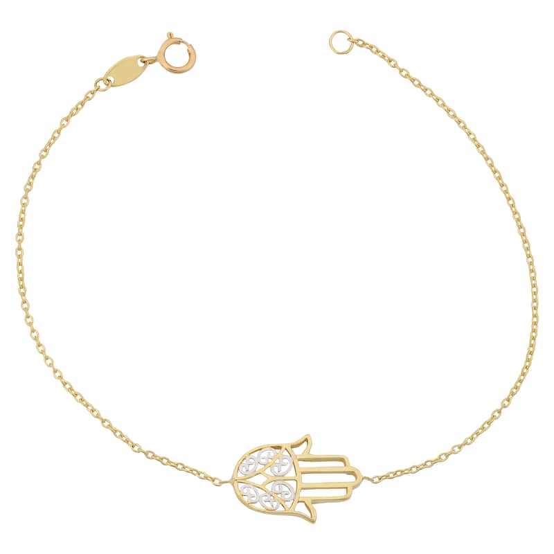 Fremada 10k Two-tone Gold Filigree Hamsa Bracelet (7.25 inches)