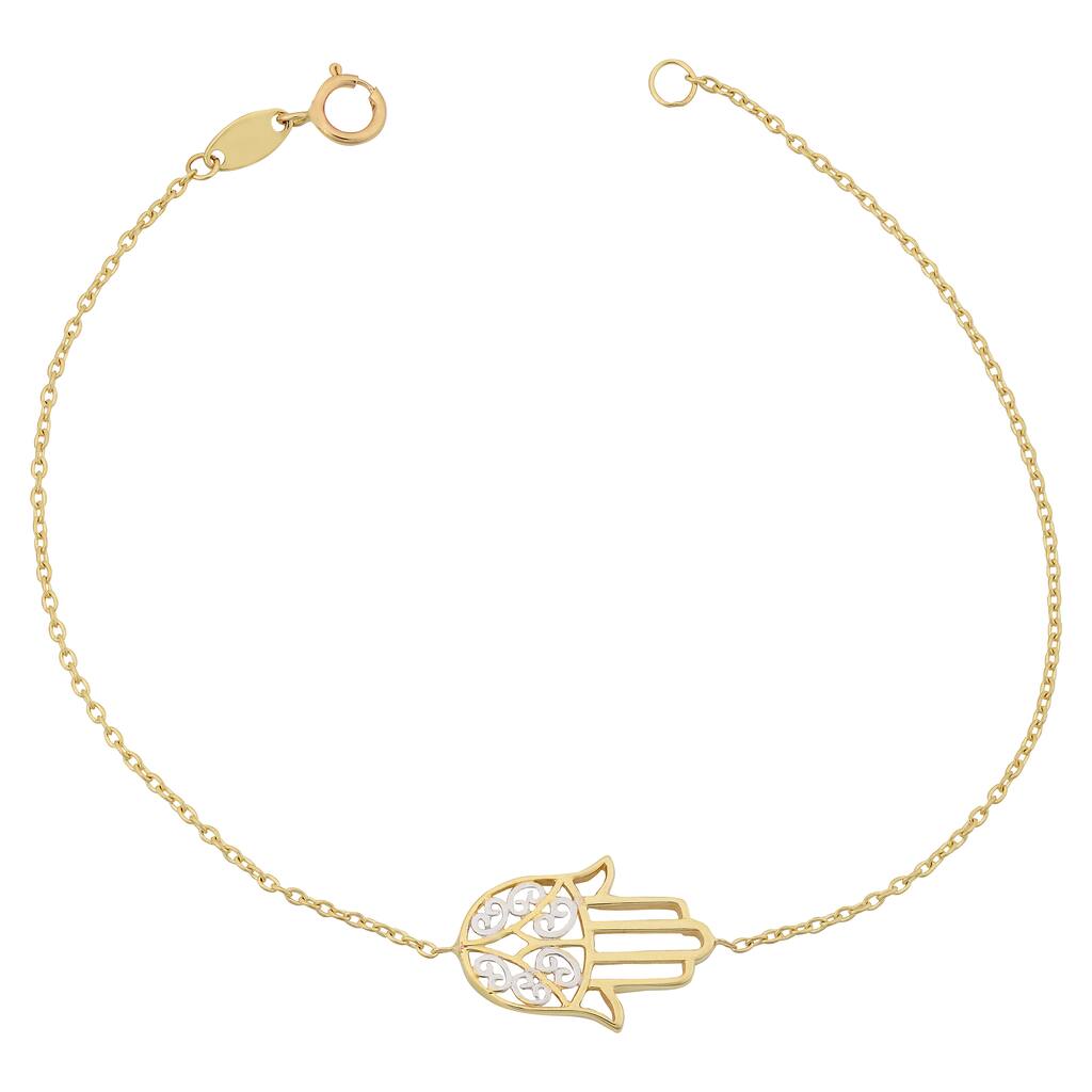 Fremada 10k Two-tone Gold Filigree Hamsa Bracelet (7.25 inches)