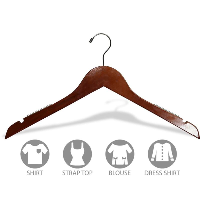 Walnut Finish 17-inch Top Hanger with Notches and Inset Rubber Strips
