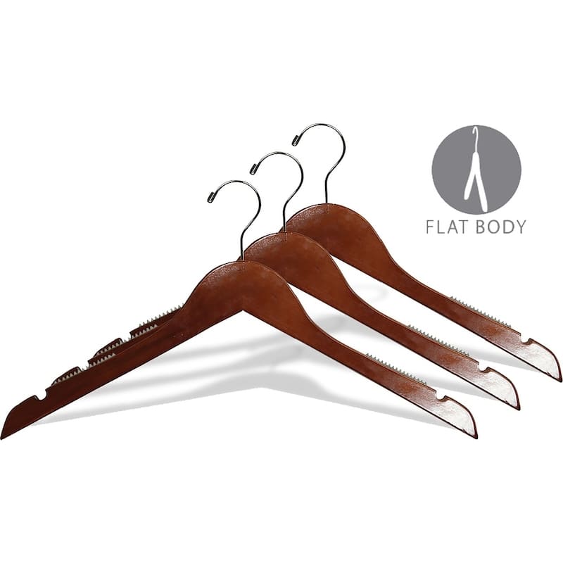 Walnut Finish 17-inch Top Hanger with Notches and Inset Rubber Strips