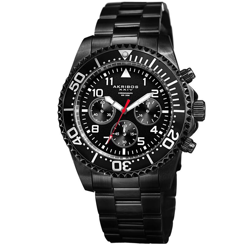 Akribos XXIV Men's Quartz Chronograph Black Stainless Steel Bracelet Watch