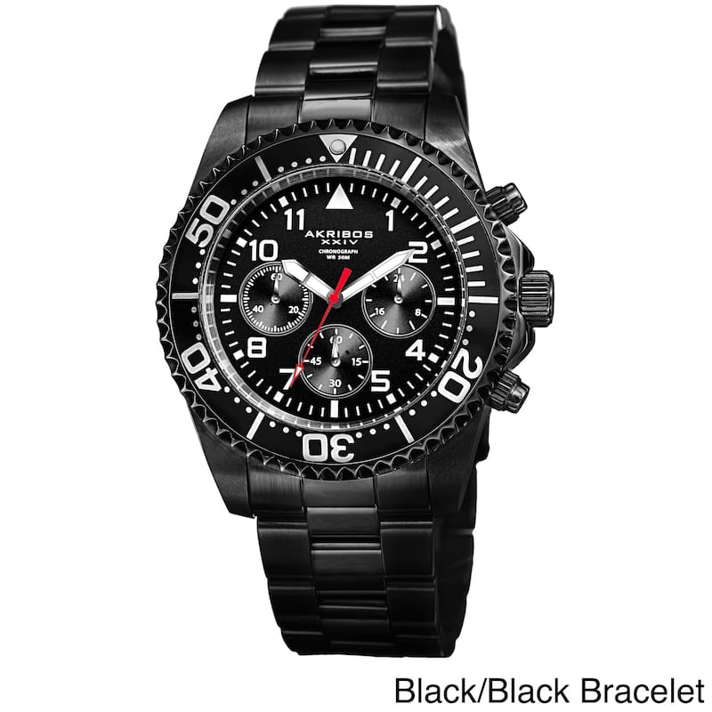 Akribos XXIV Men's Quartz Chronograph Black Stainless Steel Bracelet Watch - Black with Black Bracelet