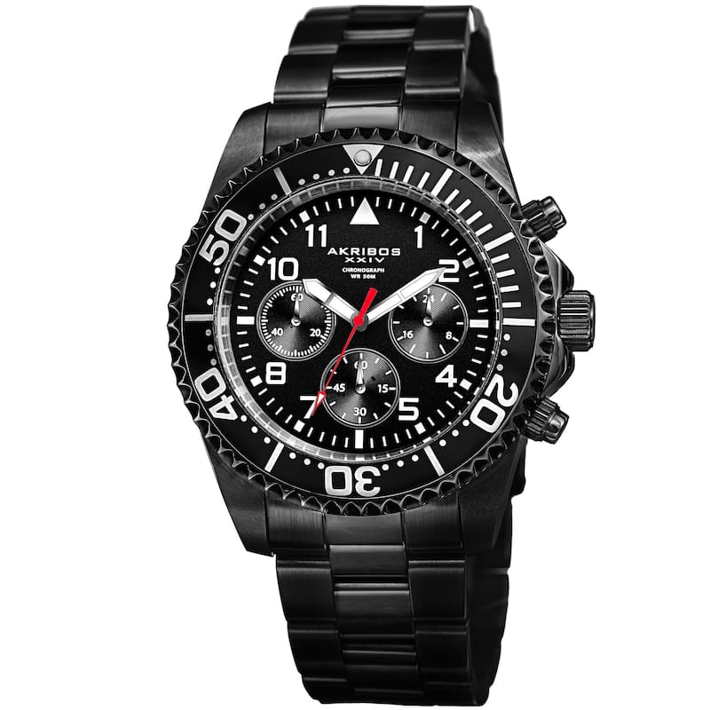 Akribos XXIV Men's Quartz Chronograph Black Stainless Steel Bracelet Watch