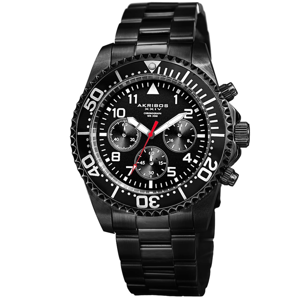 Akribos XXIV Men's Quartz Chronograph Black Stainless Steel Bracelet Watch