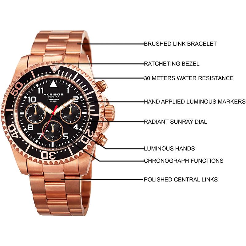 Akribos XXIV Men's Quartz Chronograph Rose-Tone Stainless Steel Bracelet Watch