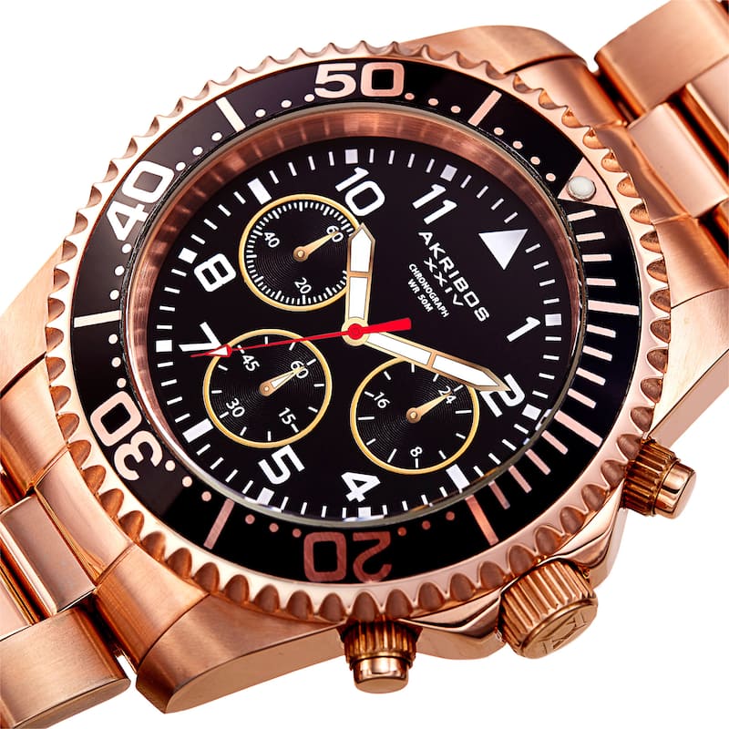 Akribos XXIV Men's Quartz Chronograph Rose-Tone Stainless Steel Bracelet Watch