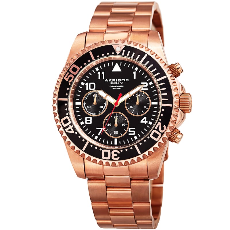 Akribos XXIV Men's Quartz Chronograph Rose-Tone Stainless Steel Bracelet Watch