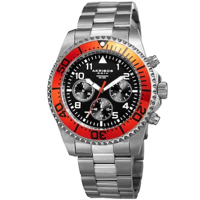 Akribos XXIV Men's Quartz Chronograph Silver-Tone/Orange Stainless Steel Bracelet Watch