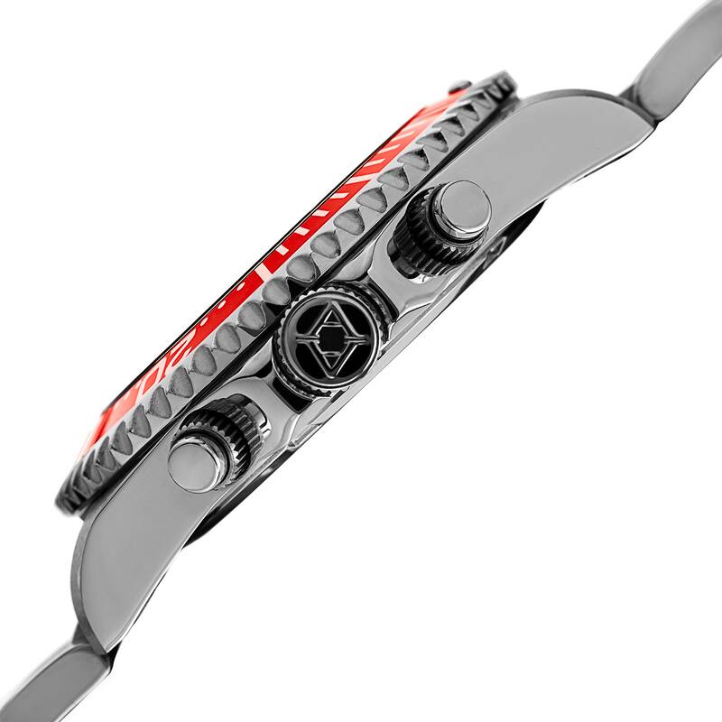 Akribos XXIV Men's Quartz Chronograph Silver-Tone/Orange Stainless Steel Bracelet Watch