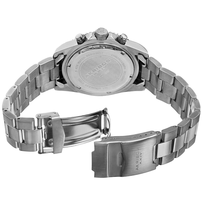 Akribos XXIV Men's Quartz Chronograph Silver-Tone/Orange Stainless Steel Bracelet Watch