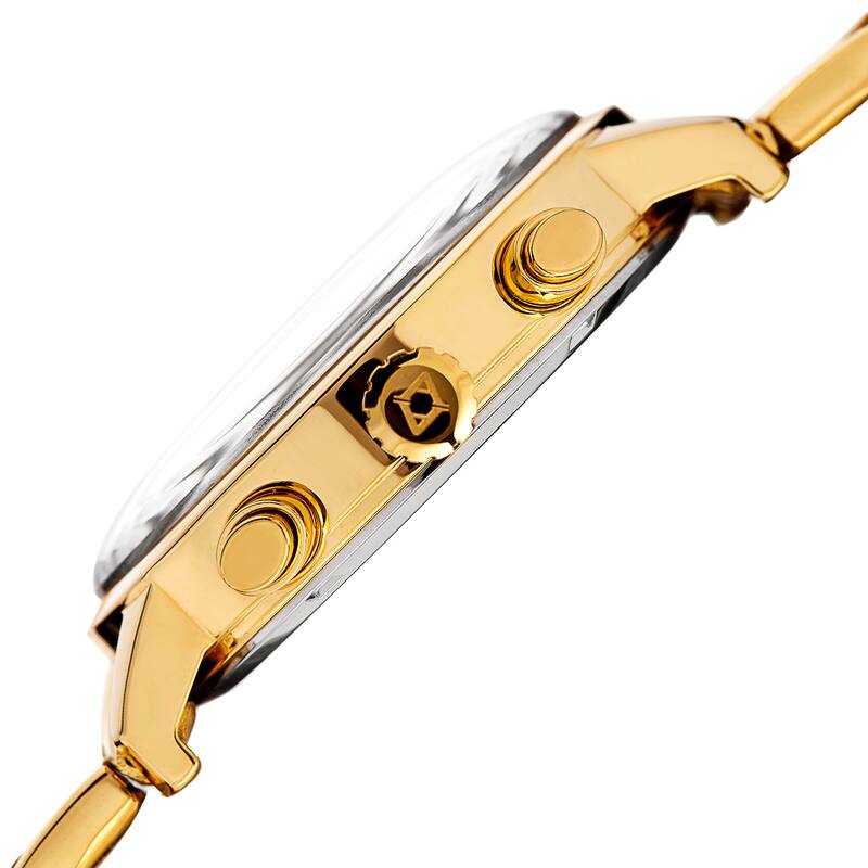 Akribos XXIV Men's Quartz Dual Time Easy-to-Read Stainless Steel Gold-Tone Bracelet Watch