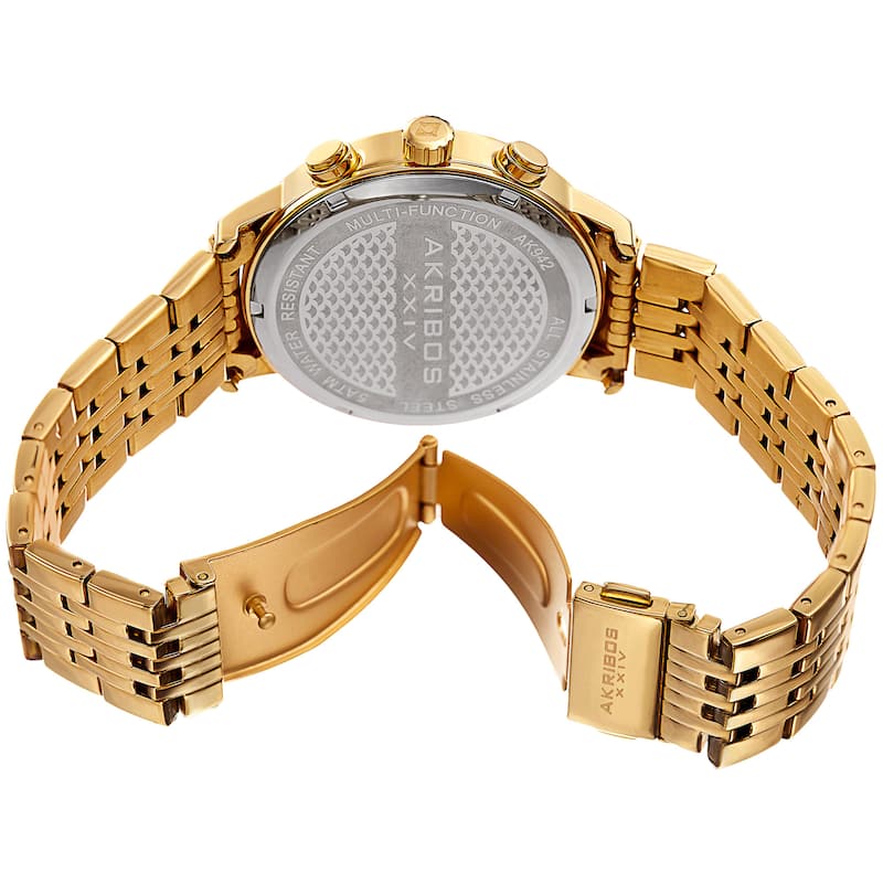 Akribos XXIV Men's Quartz Dual Time Easy-to-Read Stainless Steel Gold-Tone Bracelet Watch