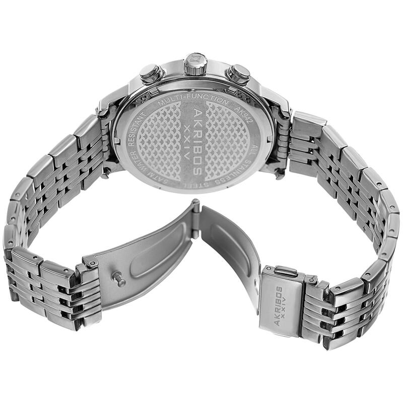 Akribos XXIV Men's Quartz Dual Time Easy-to-Read Stainless Steel Silver-Tone/ Blue Bracelet Watch