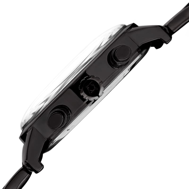 Akribos XXIV Men's Quartz Dual Time Easy-to-Read Stainless Steel Black Bracelet Watch