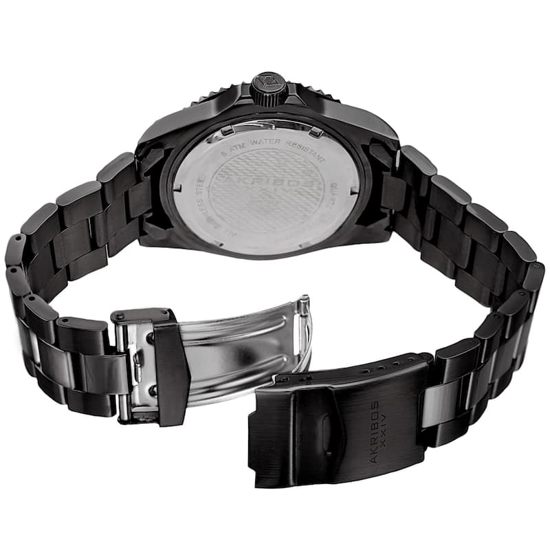 Akribos XXIV Men's Quartz Diver Style Date Stainless Steel Black Bracelet Watch