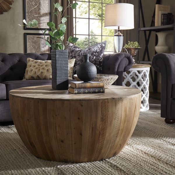 Shop Hatteras Drum Reclaimed Woodblock Barrel Coffee Table ...