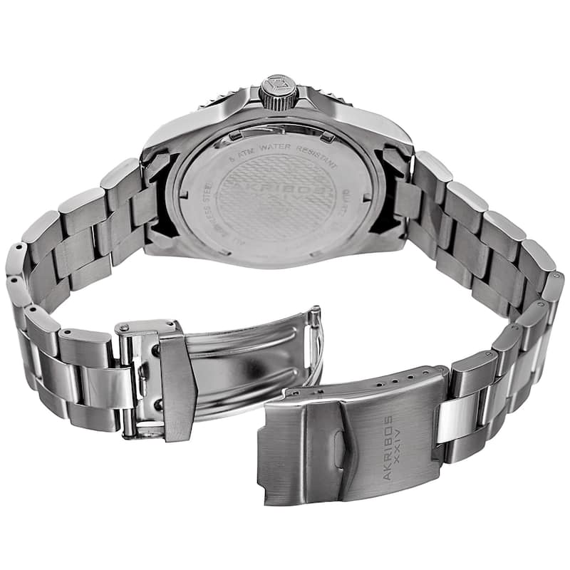 Akribos XXIV Men's Quartz Diver Style Date Stainless Steel Silver-Tone/Orange Bracelet Watch