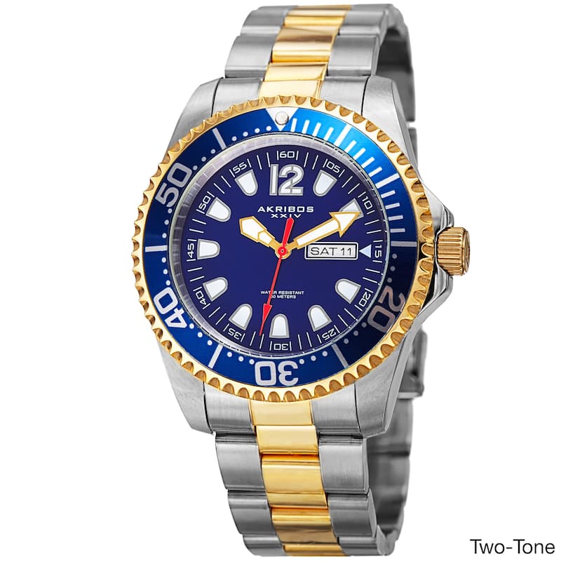 Akribos XXIV Men's Quartz Diver Style Date Watch with Stainless Steel Bracelet - Two-tone