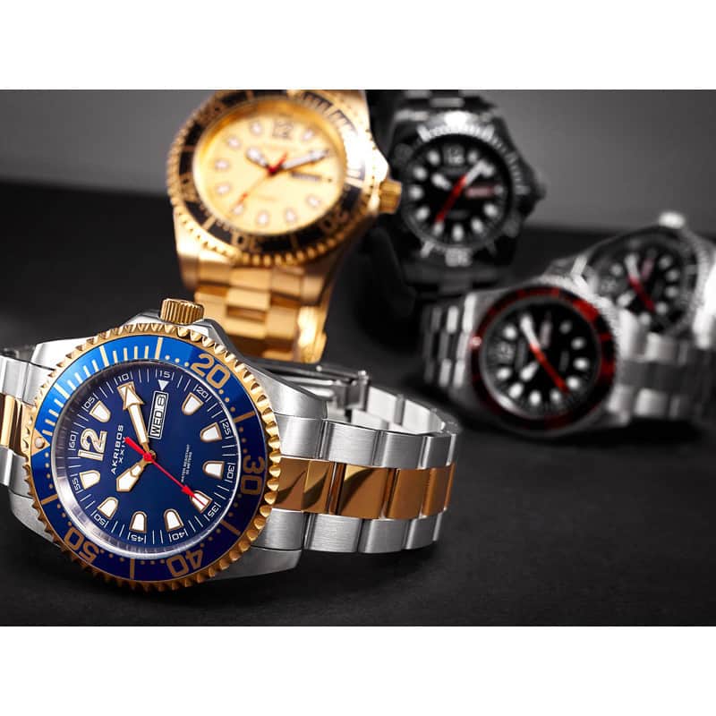 Akribos XXIV Men's Quartz Diver Style Date Watch with Stainless Steel Bracelet