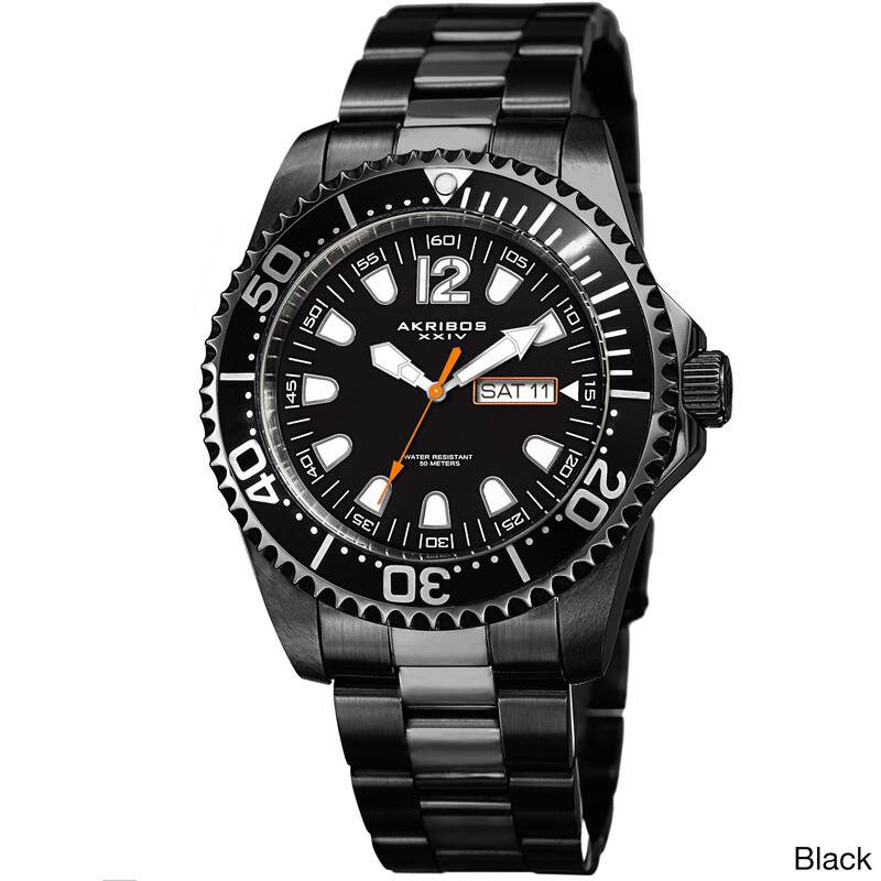 Akribos XXIV Men's Quartz Diver Style Date Watch with Stainless Steel Bracelet - Black