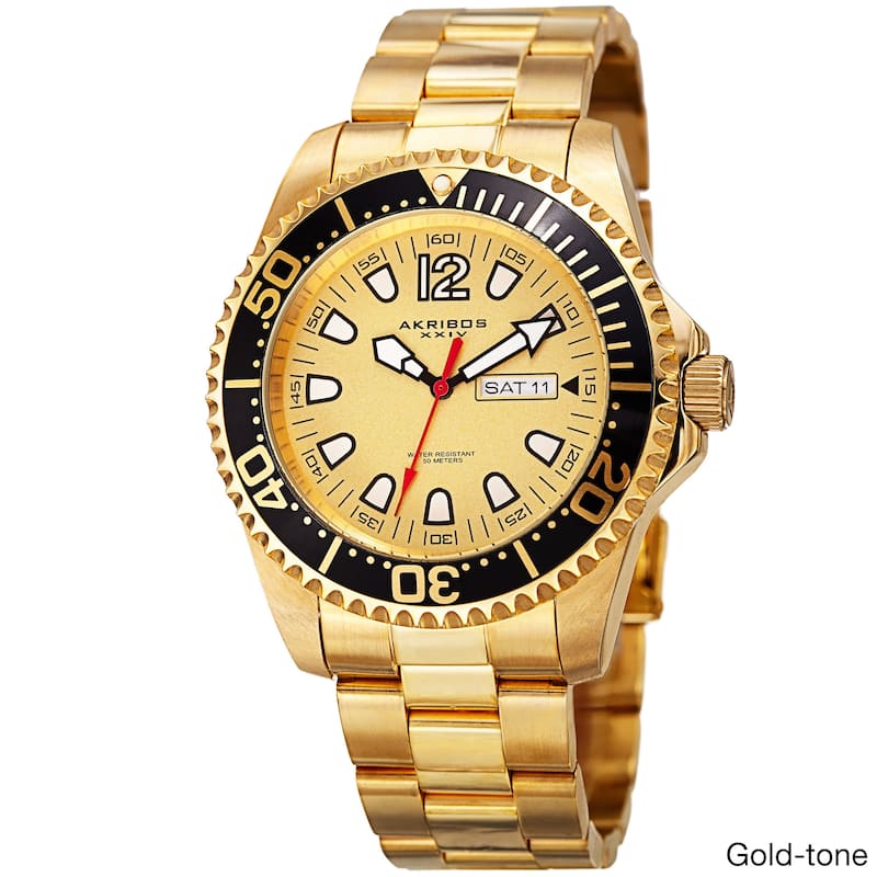 Akribos XXIV Men's Quartz Diver Style Date Watch with Stainless Steel Bracelet - Gold-tone