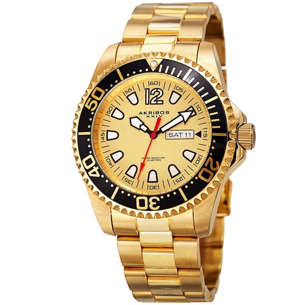 Akribos XXIV Men's Quartz Diver Style Date Watch with Stainless Steel Bracelet