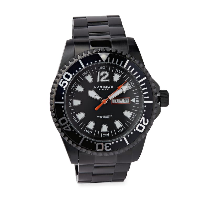 Akribos XXIV Men's Quartz Diver Style Date Watch with Stainless Steel Bracelet