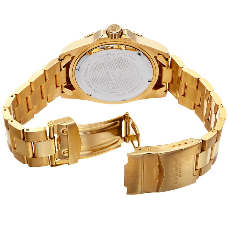 Akribos XXIV Men's Quartz Diver Style Date Stainless Steel Gold-Tone Bracelet Watch