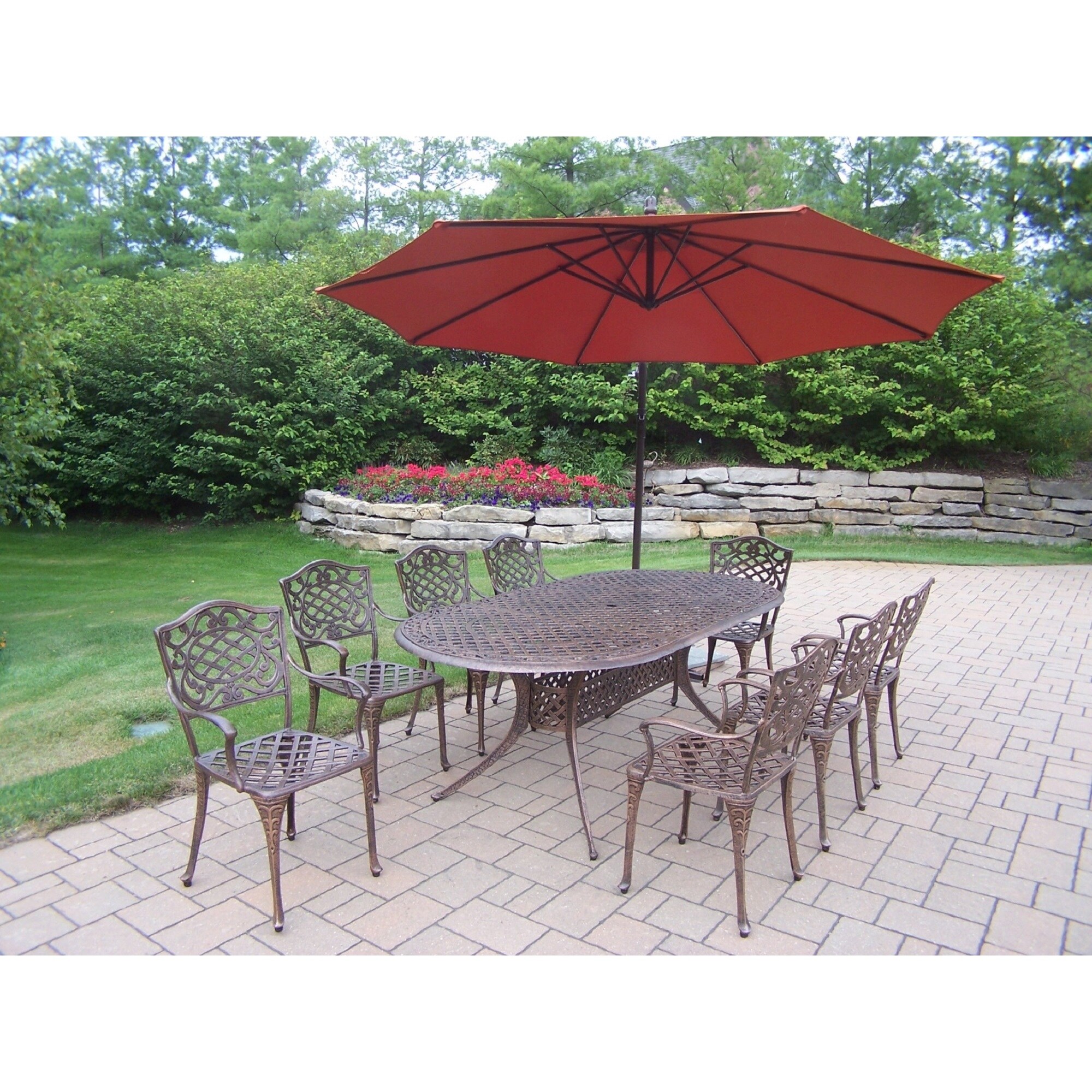 Shop 84 Inch X 42 Inch 10 Piece Dining Set With 10 Foot Cantilever Umbrella Overstock 12046098