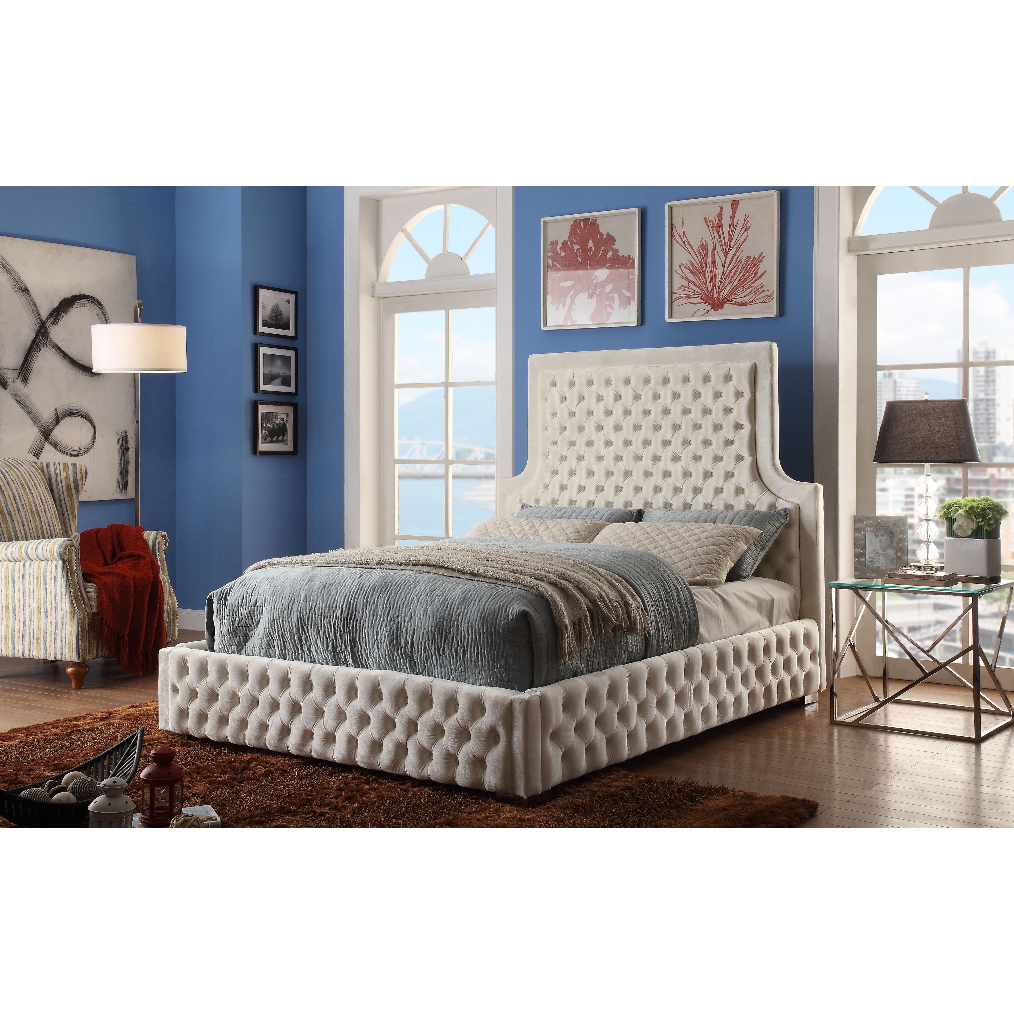 Shop Meridian Sedona Cream Velvet Bed Overstock 12046605