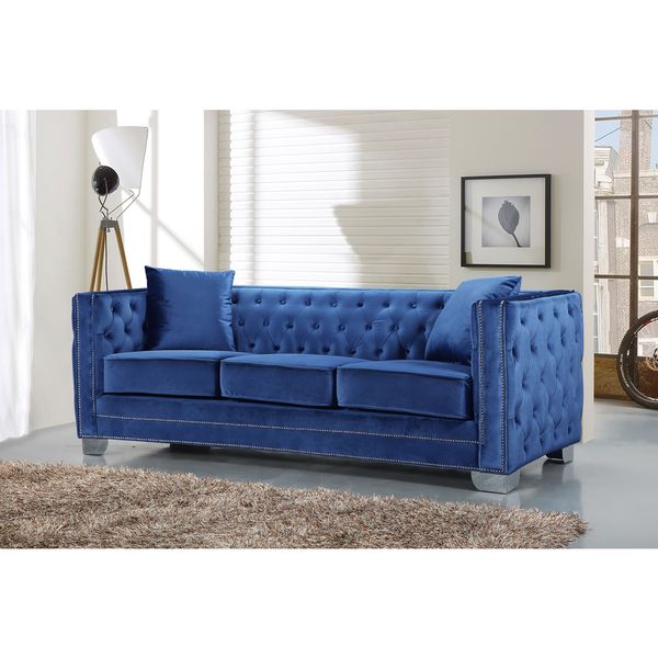 Shop Meridian Reese Light Blue Velvet Sofa - Overstock - 12046747