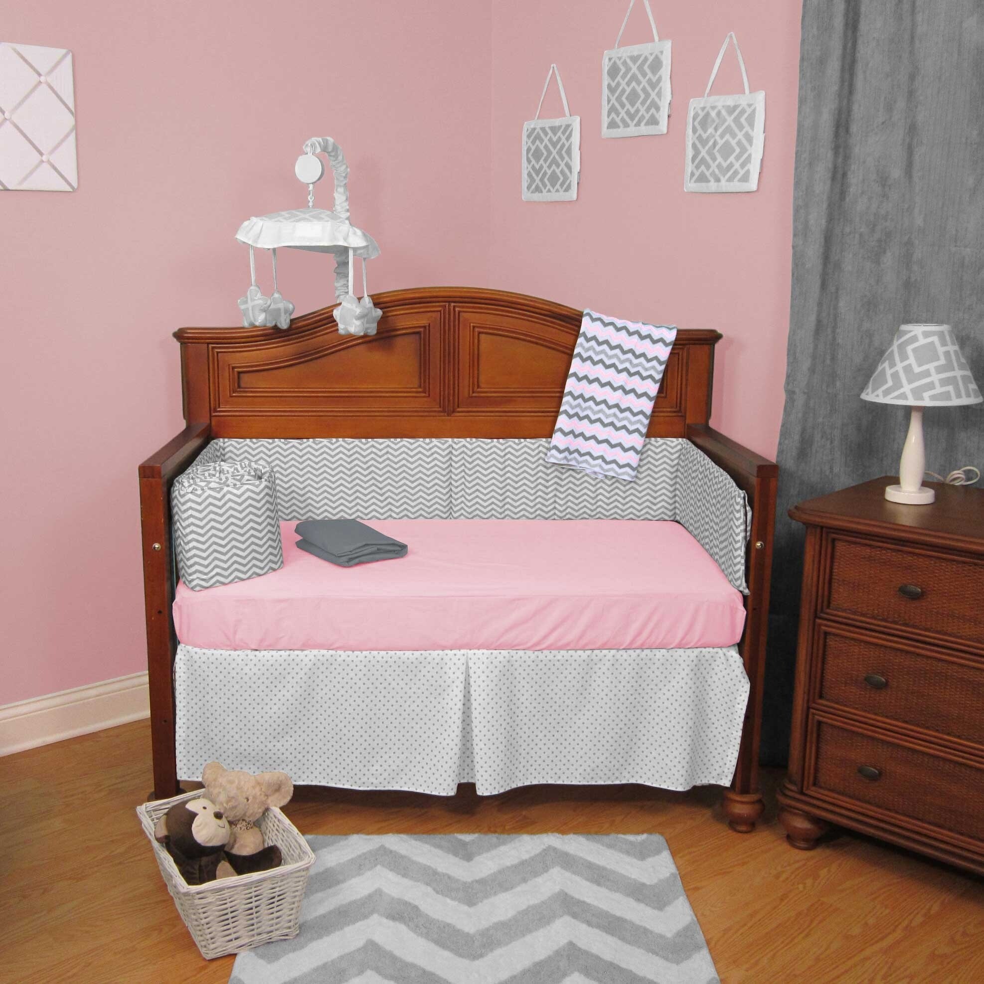 pink and gray chevron crib bedding sets