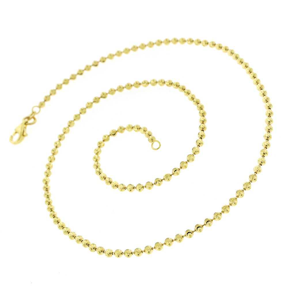 Nuragold 10K Rose Gold Solid Moon Cut Ball Bead Chain Necklace – 2mm-4mm, 16"-30"
