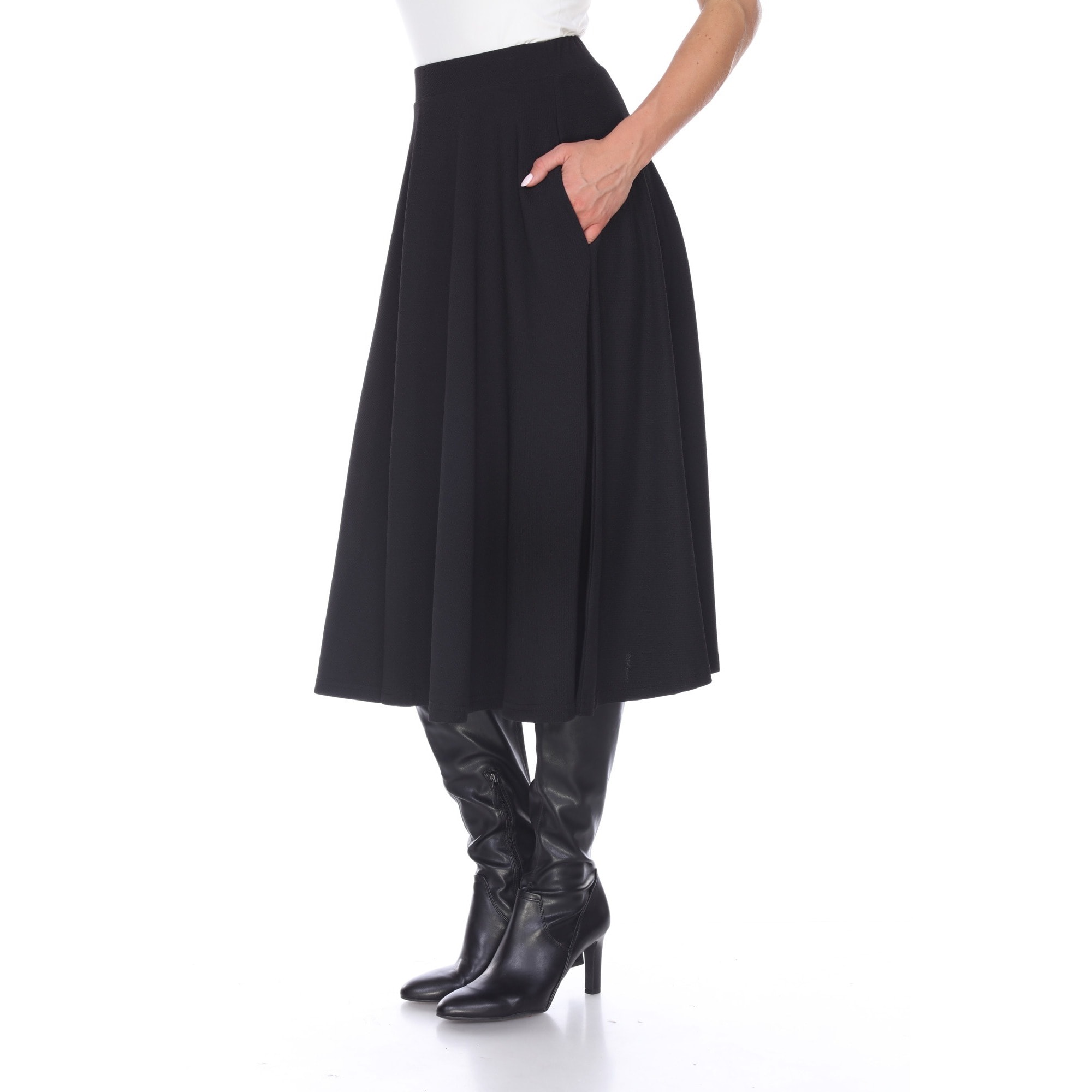 white mark flared midi skirt with pockets